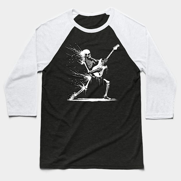 skeleton rock and roll Baseball T-Shirt by lkn